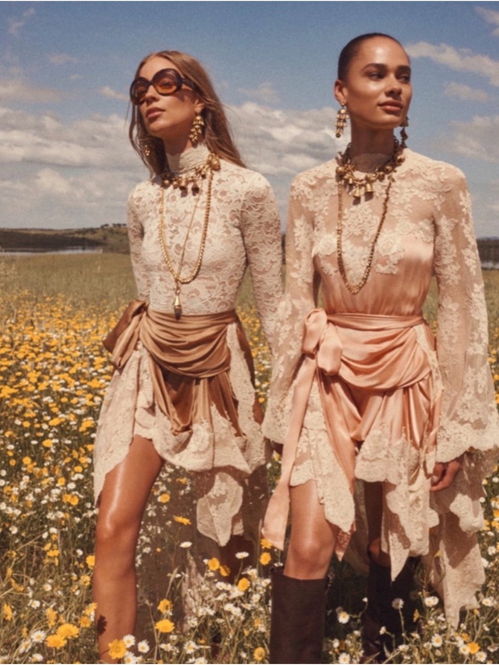 Zimmermann Long Sleeve Draped Lace & Silk Satin High-Low Dress SZ 1$3400
